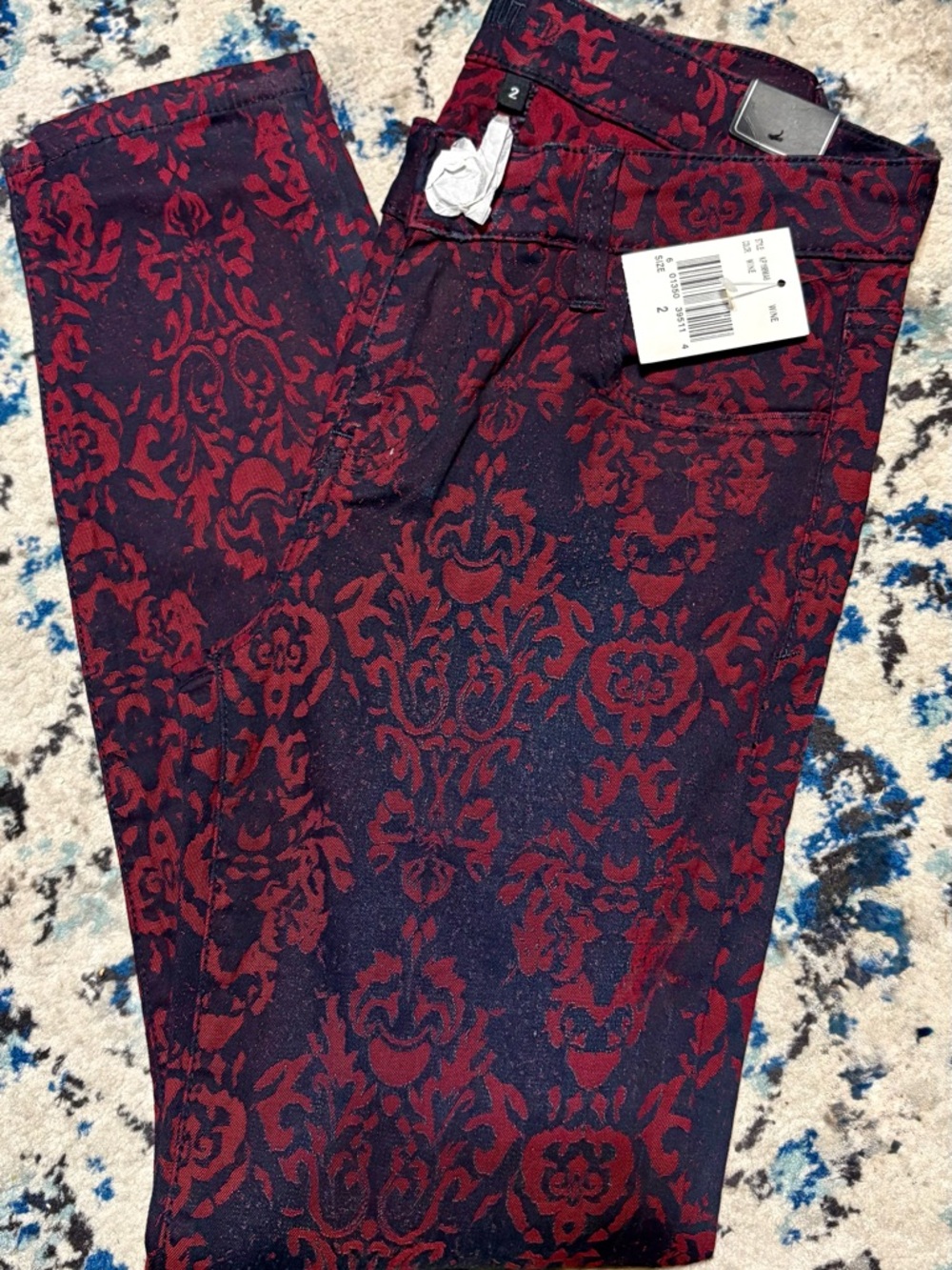 Kut from the Kloth Wine and Black Damask Skinny Pants